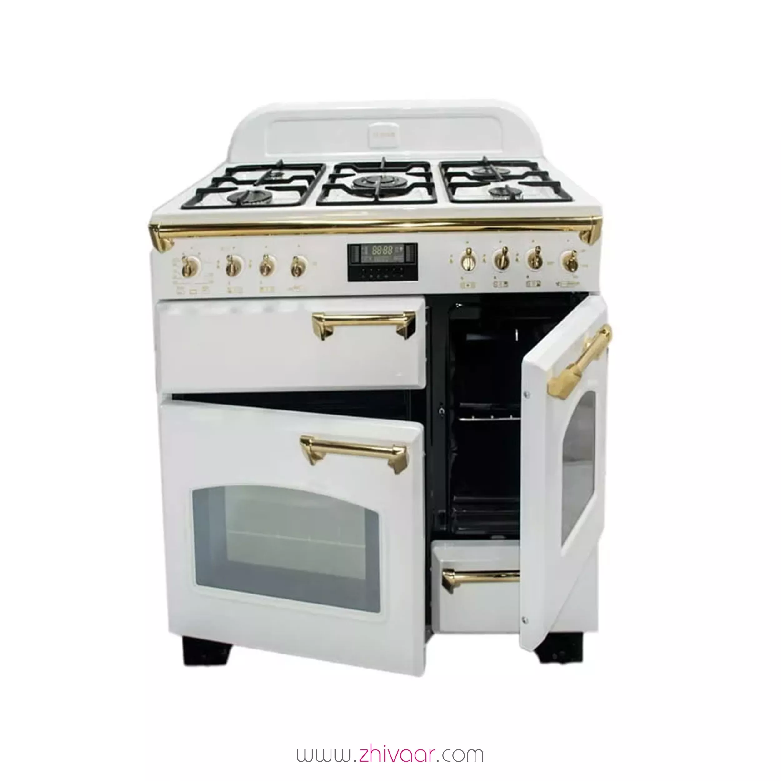 خرید اجاق گاز تاکنوگاز مدل FALCON-L-5B-WW-GOLD-H رنگ سفيد - اجاق گاز تاکنو مدل فالکون  ژیوار